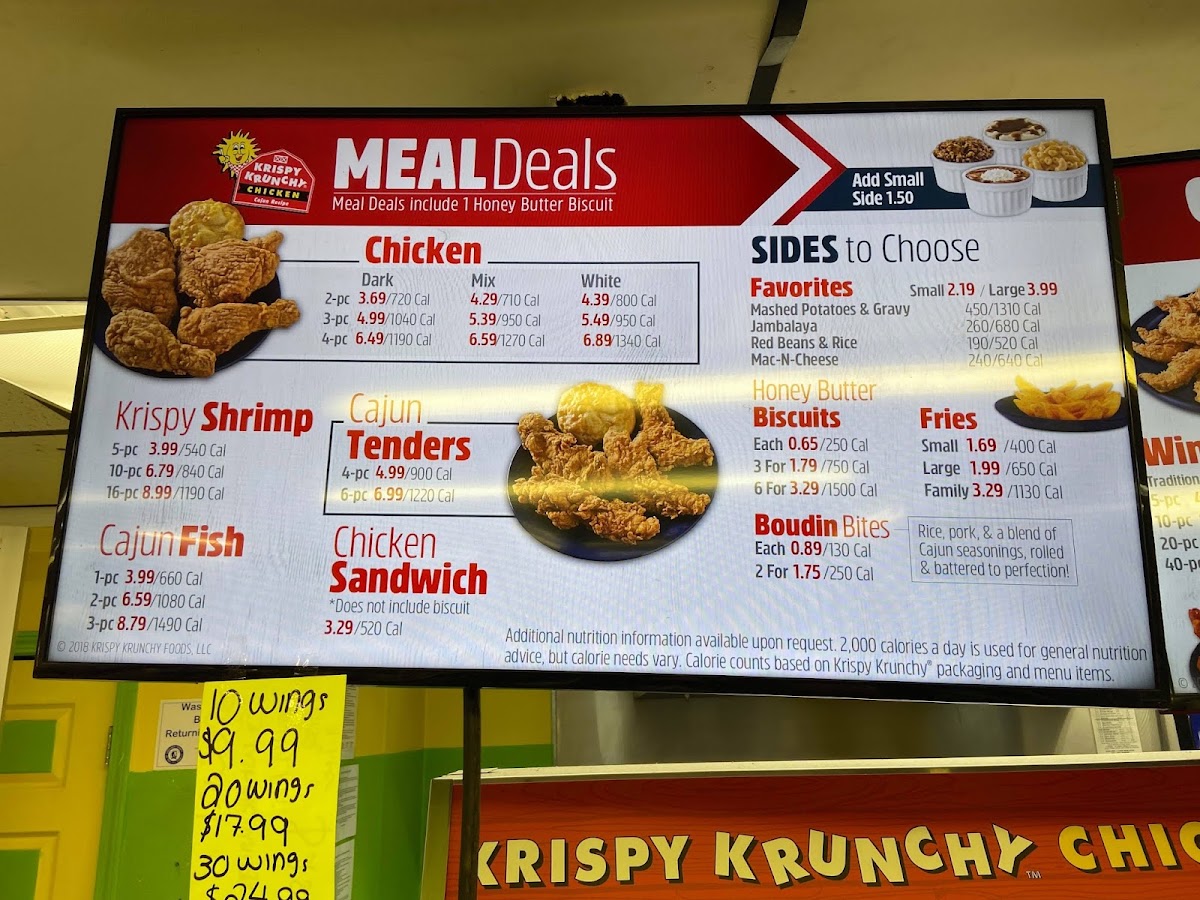 Krispy Krunchy Chicken and Jays FoodMart menu board