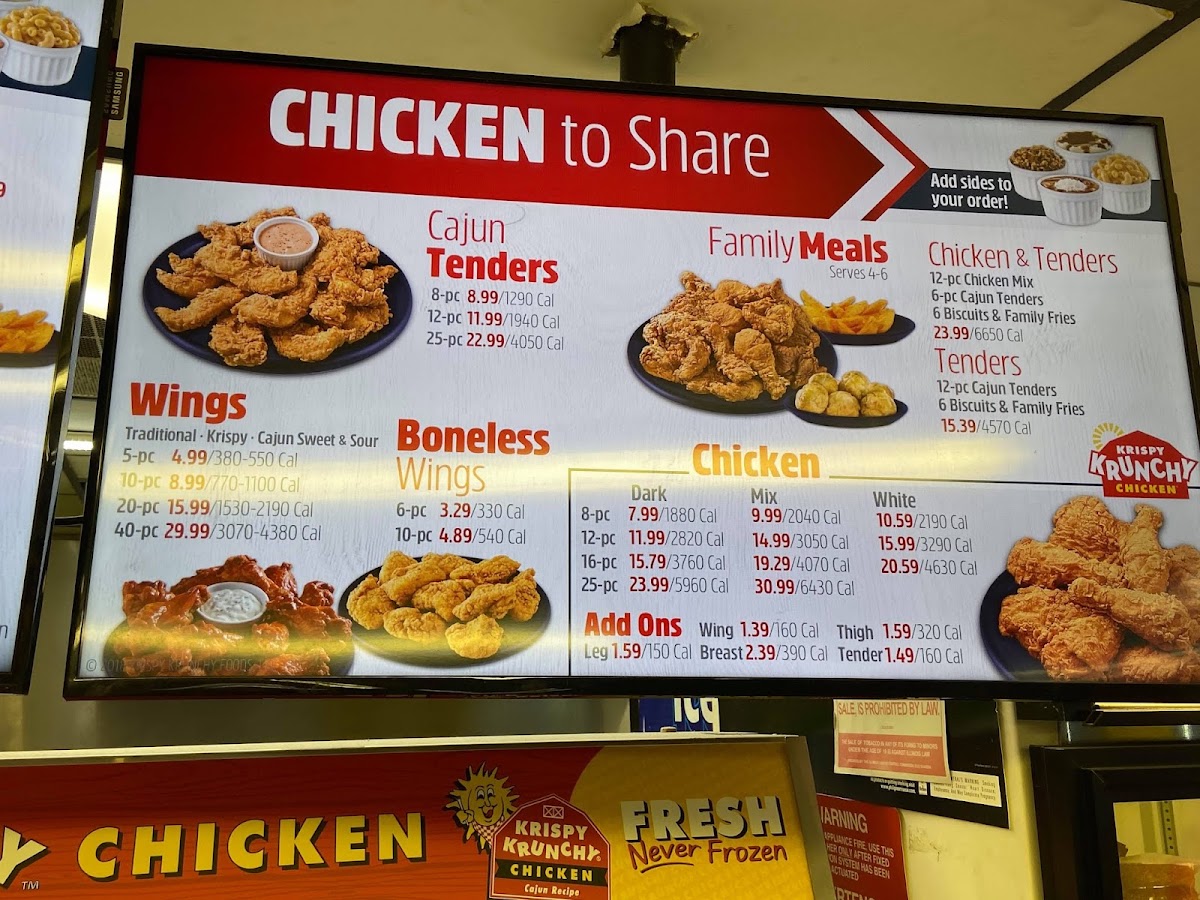 Krispy Krunchy Chicken and Jays FoodMart menu board