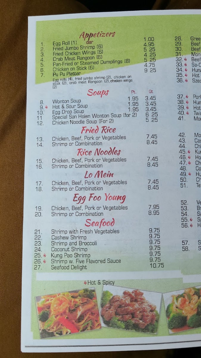 Tokyo and Mandarin menu board