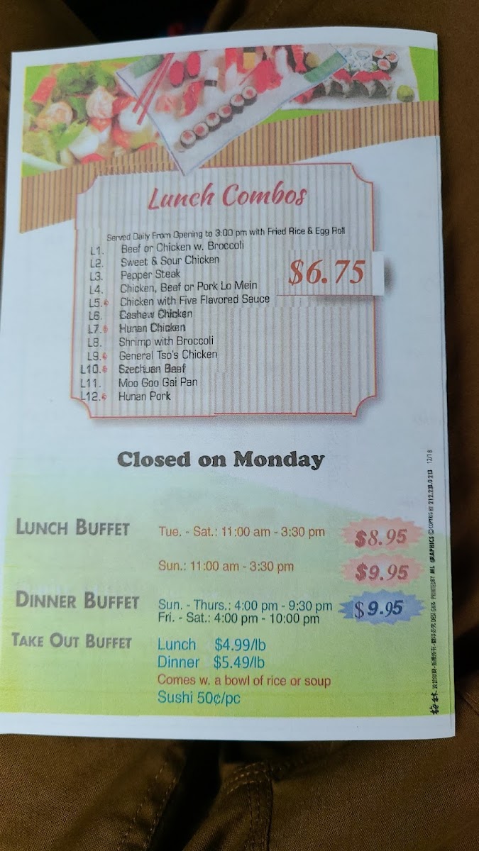 Tokyo and Mandarin menu board