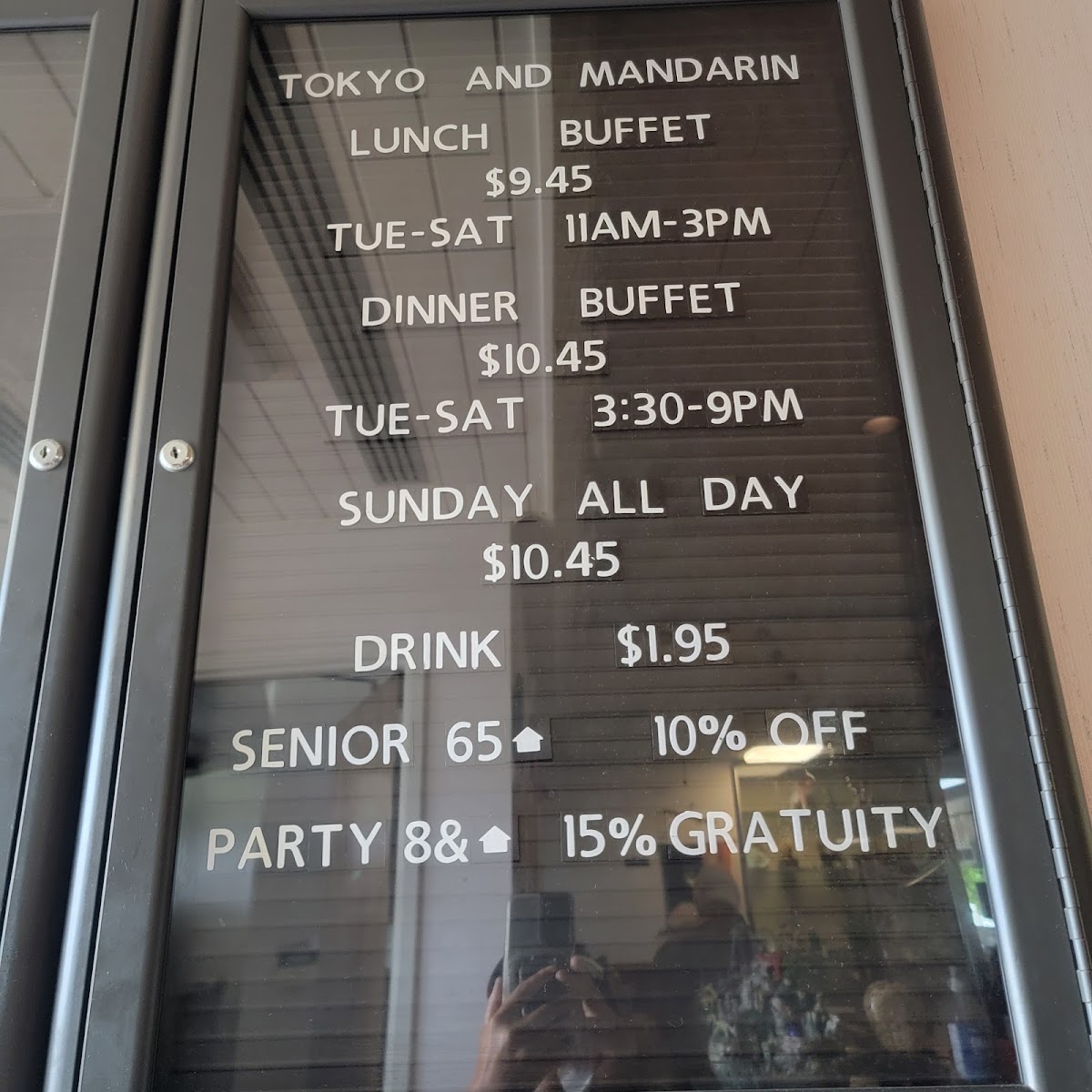 Tokyo and Mandarin menu board