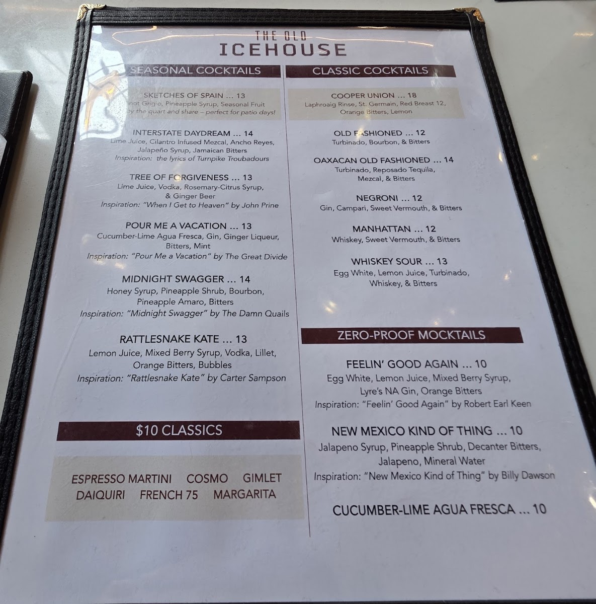 The Old Icehouse menu board