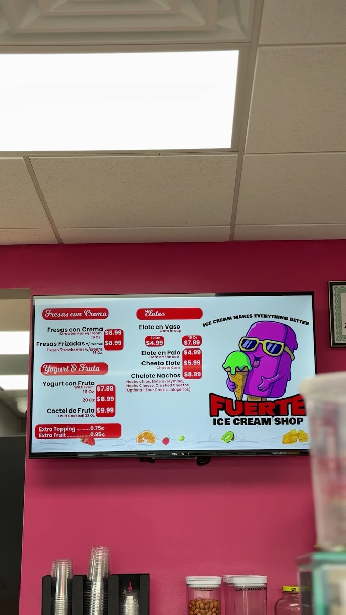 Fuerte Restaurant & Ice cream menu board