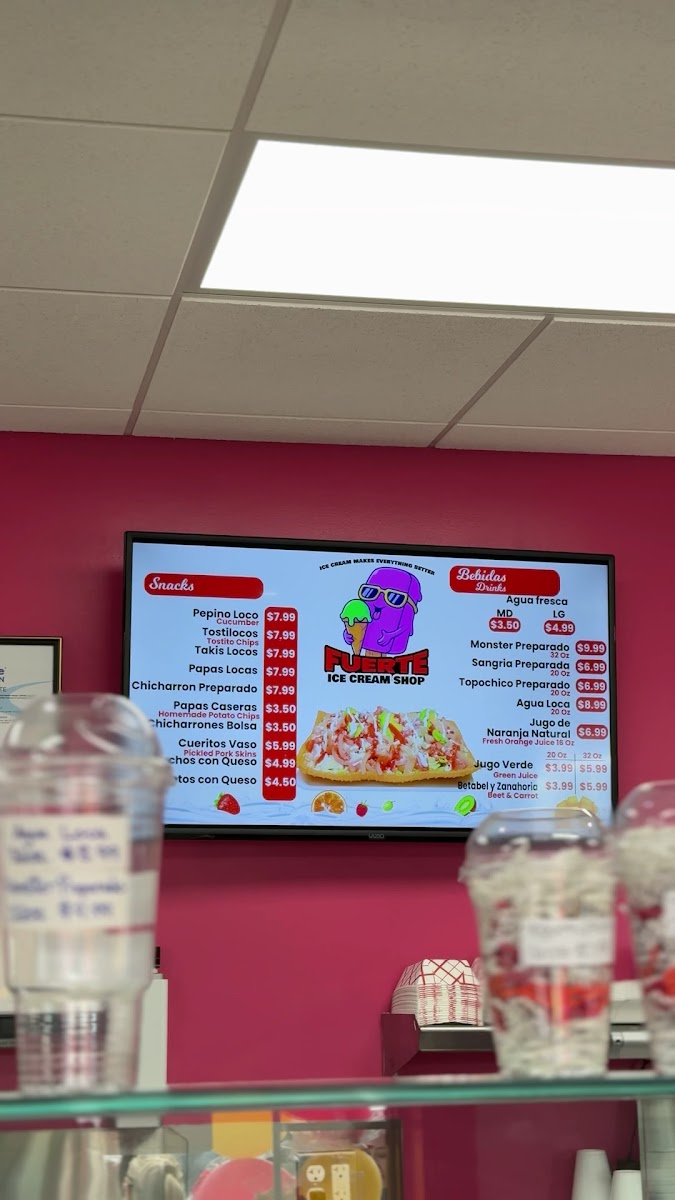 Fuerte Restaurant & Ice cream menu board