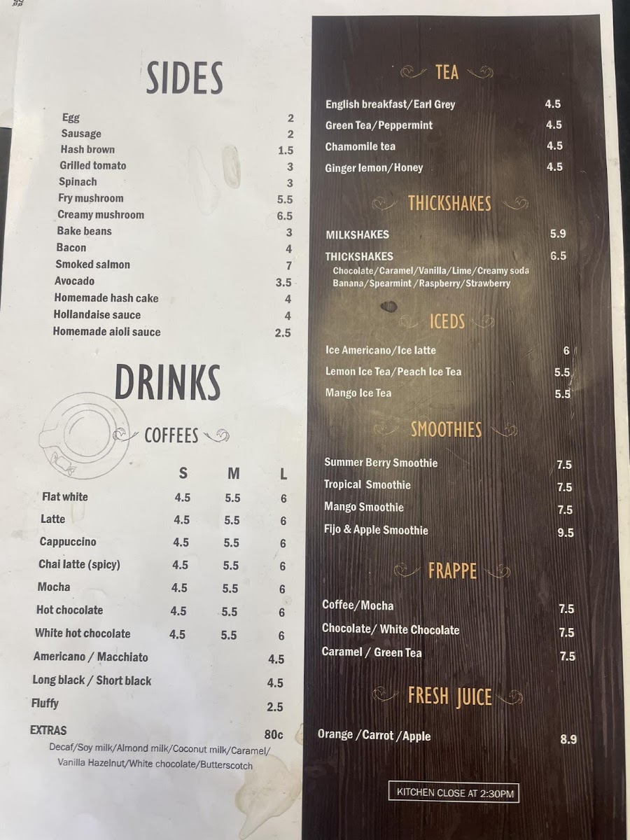 Cafe Club & Bakery menu board