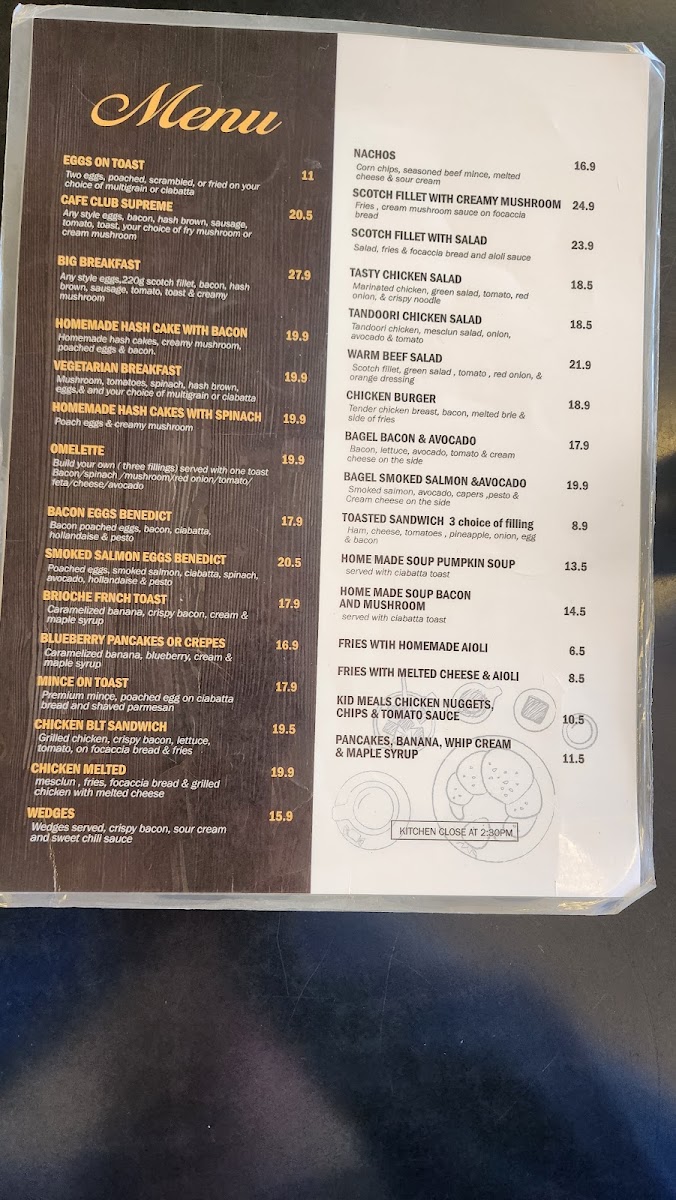 Cafe Club & Bakery menu board