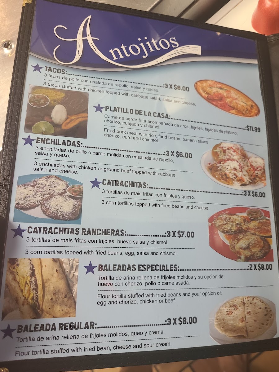 Honduras Restaurant menu board