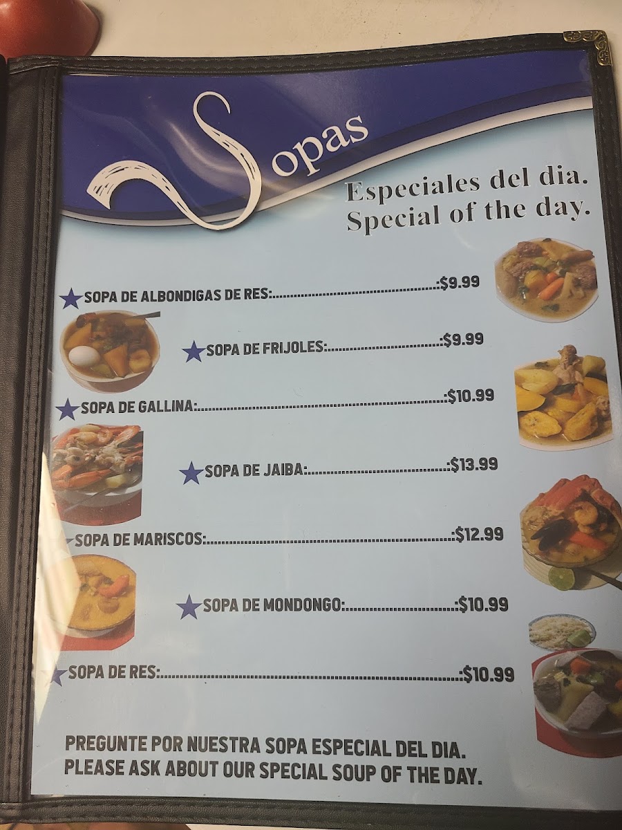 Honduras Restaurant menu board