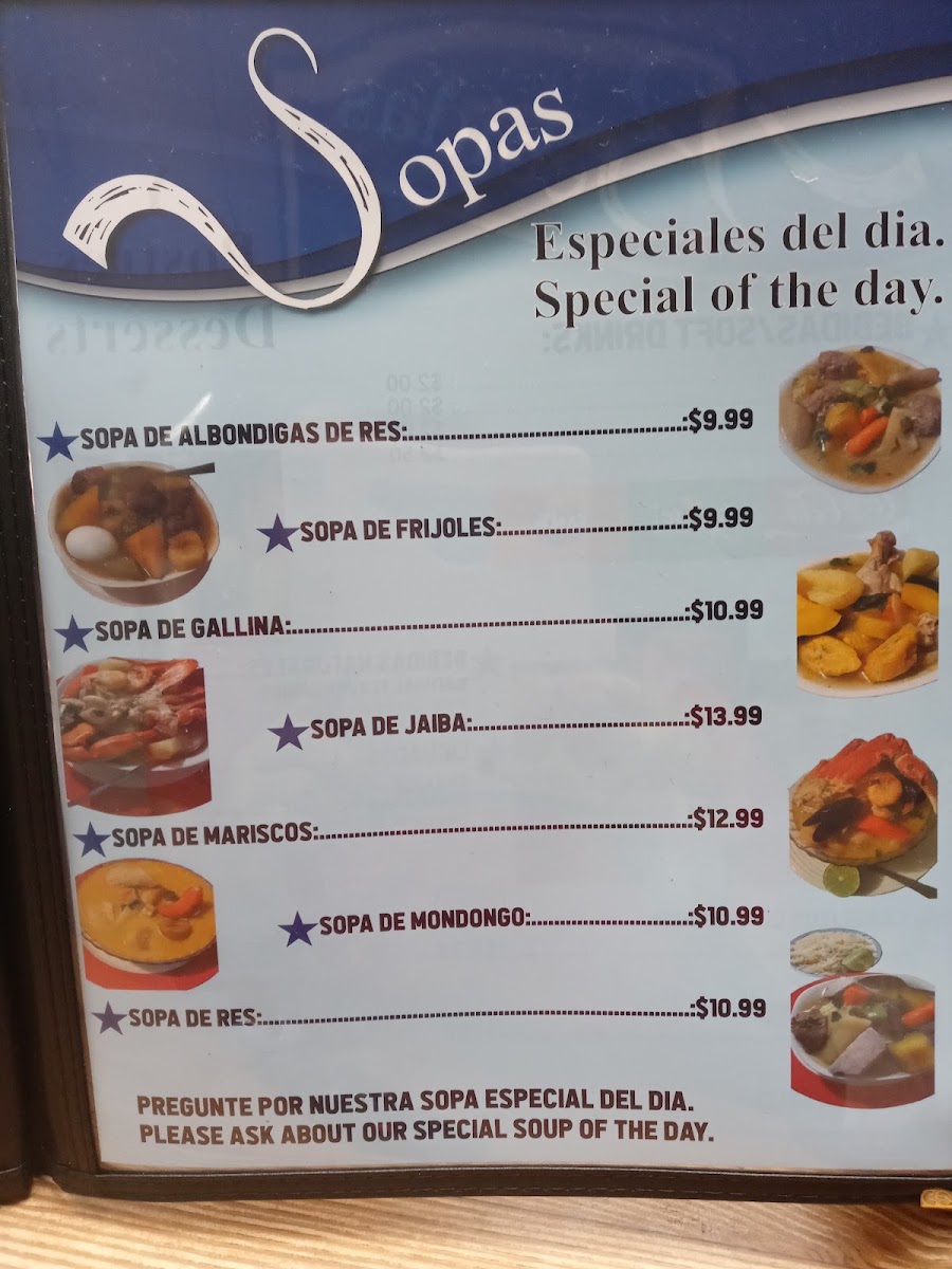 Honduras Restaurant menu board