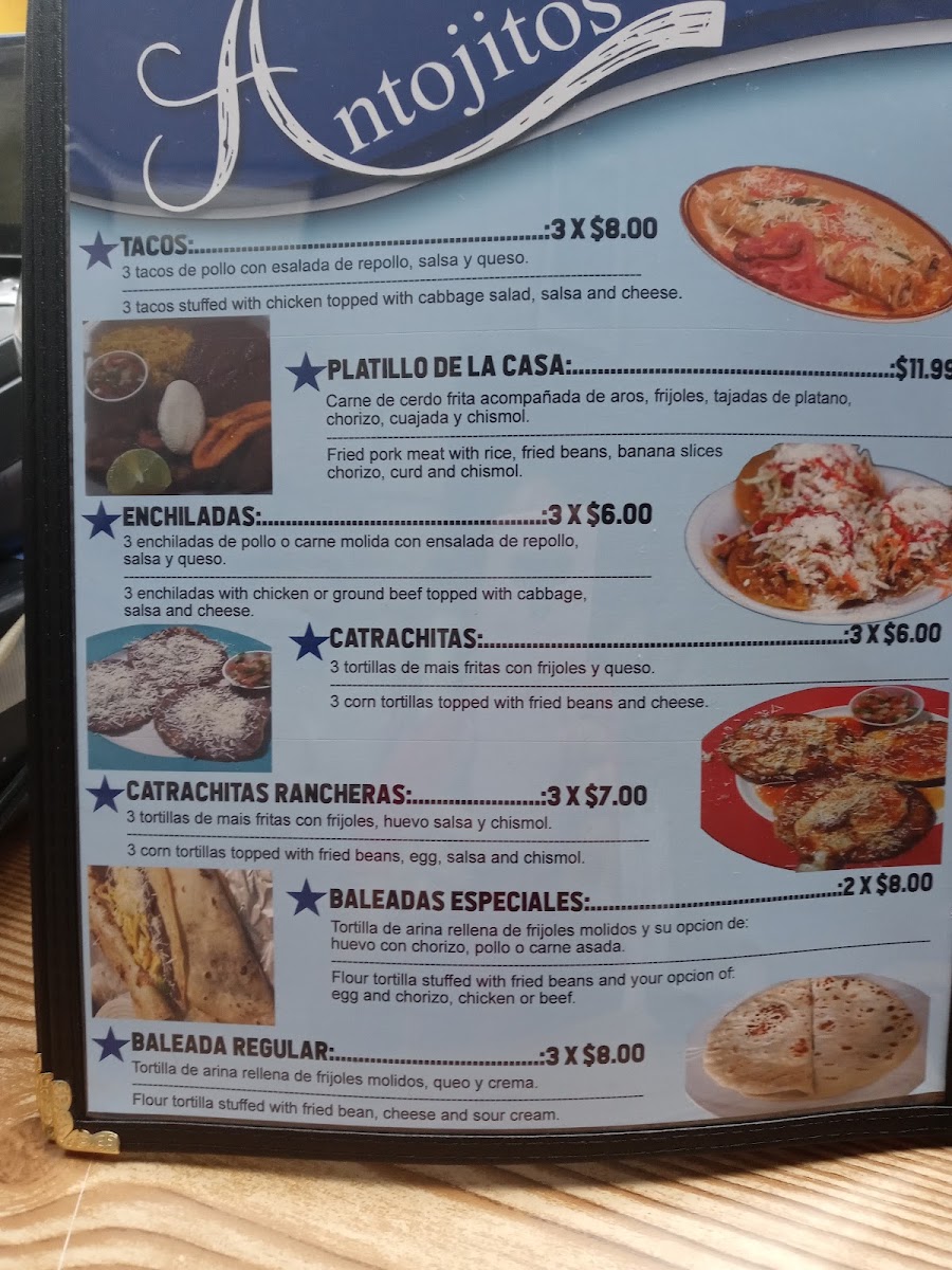 Honduras Restaurant menu board