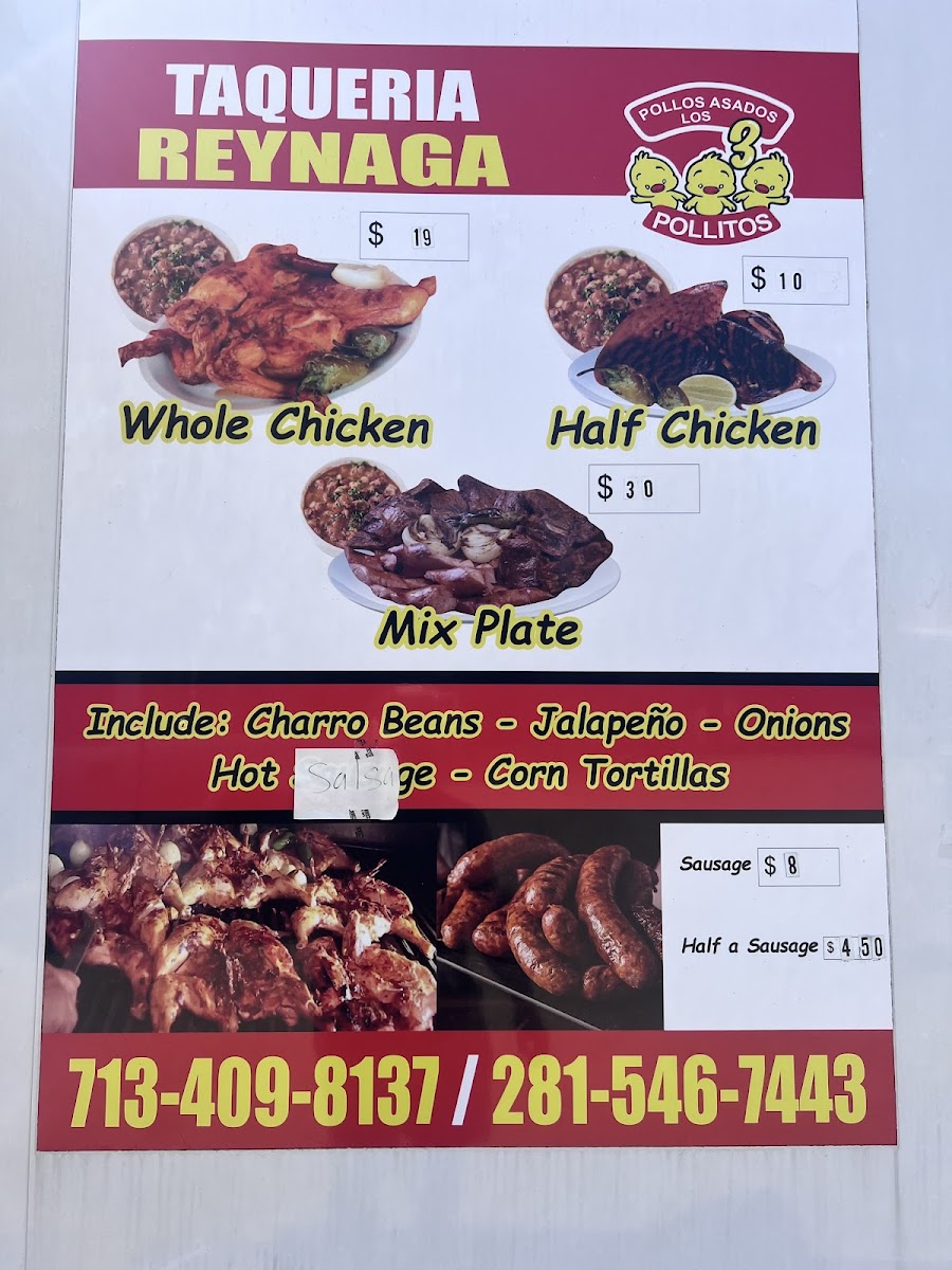 Pollos Asados los 3 pollitos menu board