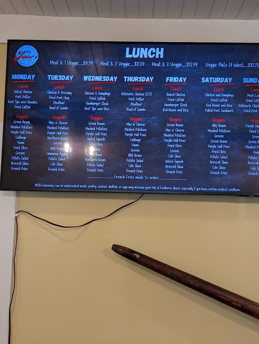 Junior's Eatin' House menu board