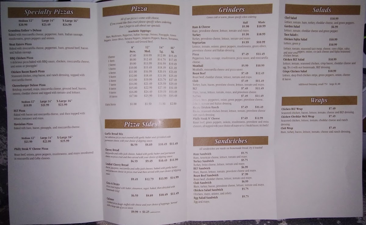 Grandma Esther's Kitchen menu board