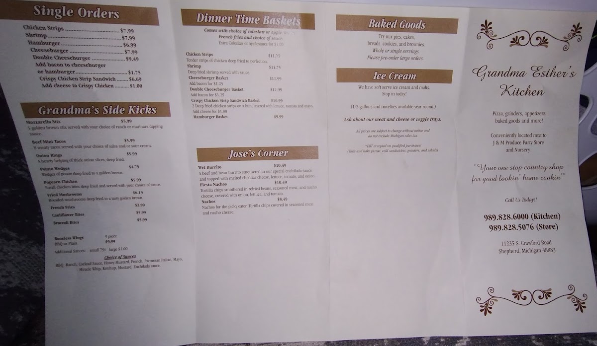 Grandma Esther's Kitchen menu board