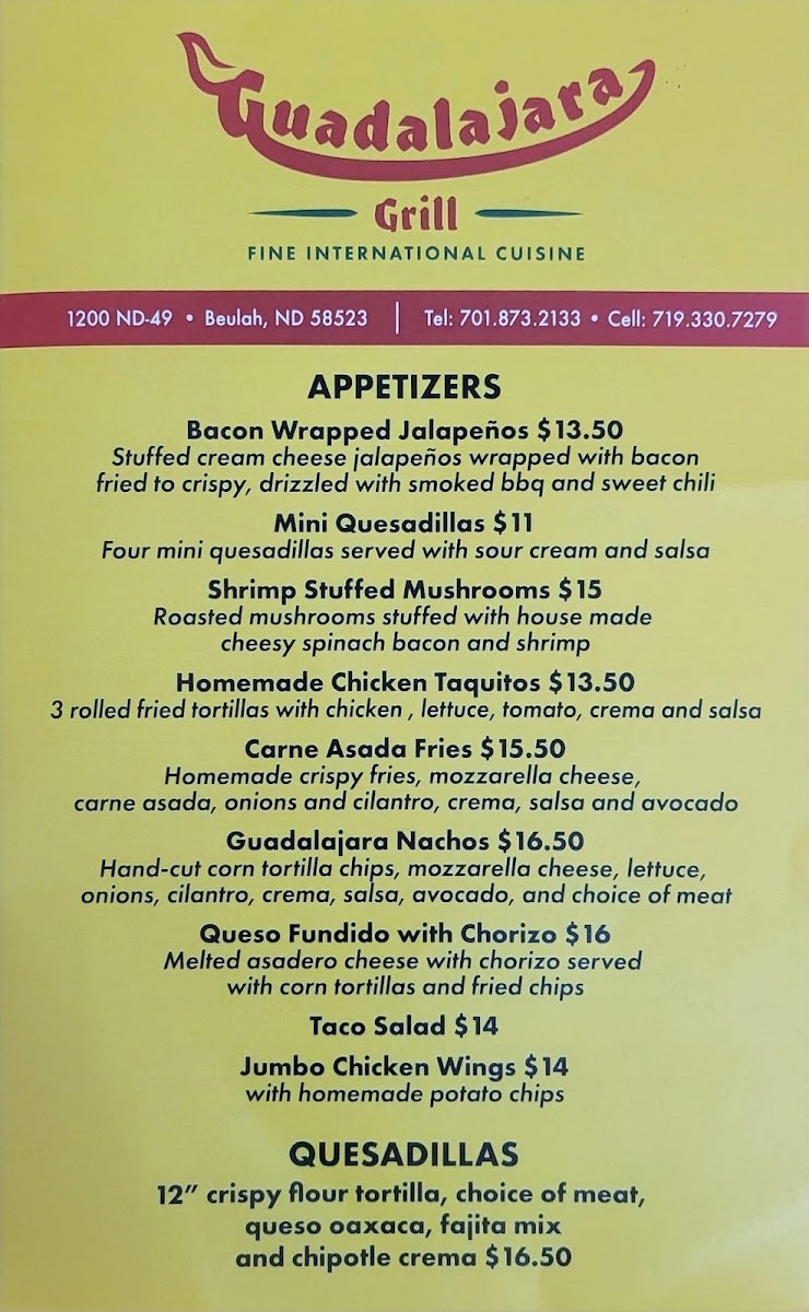 Guadalajara Grill Restaurant | Mexican menu board