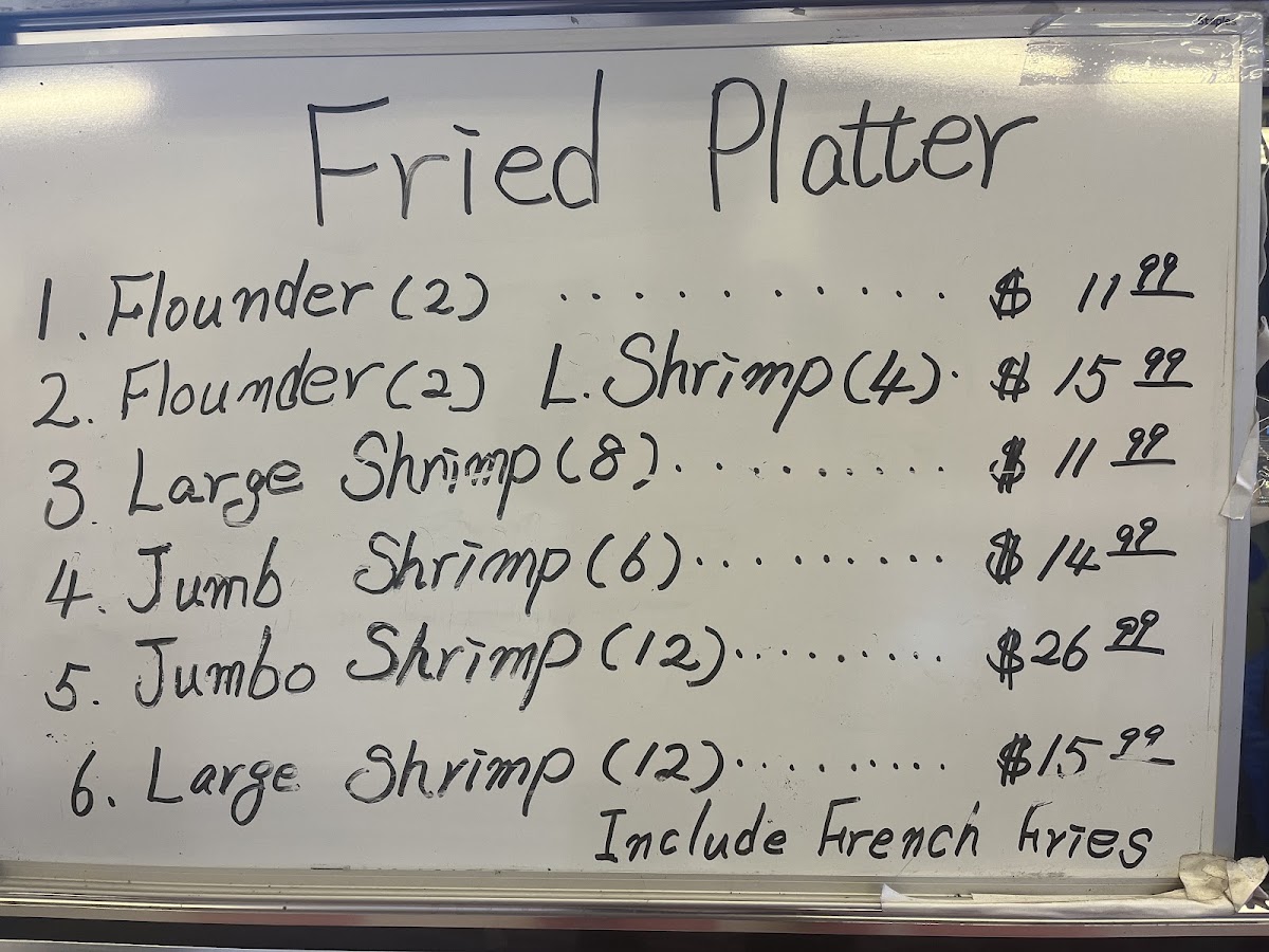 Rainbow Seafoods menu board