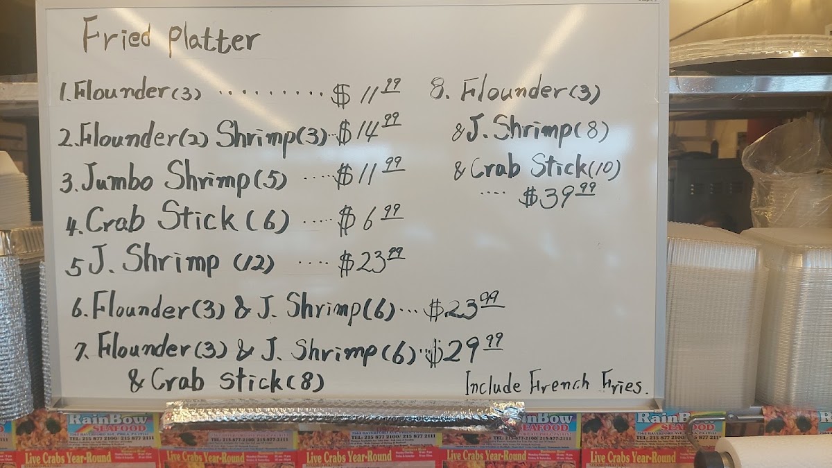Rainbow Seafoods menu board