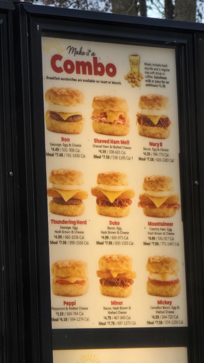 Tudor's Biscuit World menu board