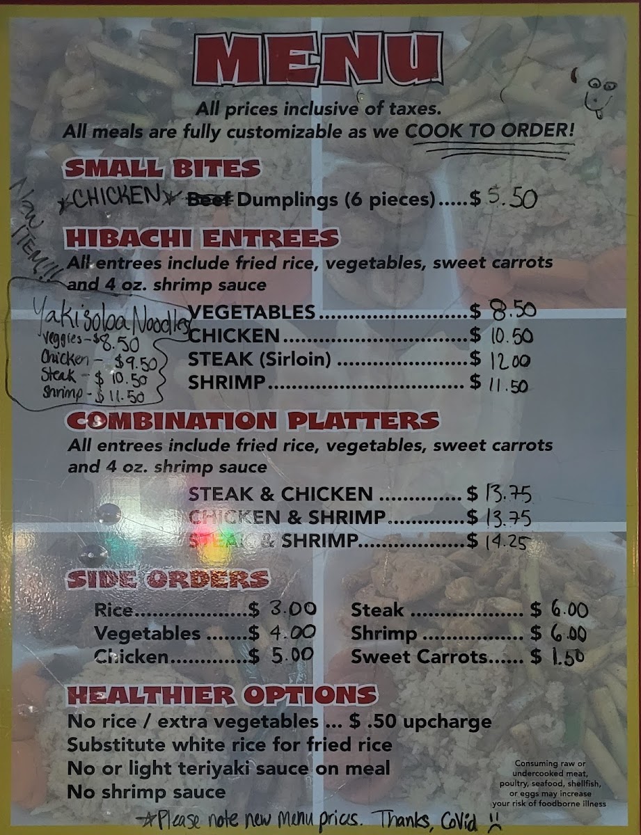 Kazoku hibachi express menu board