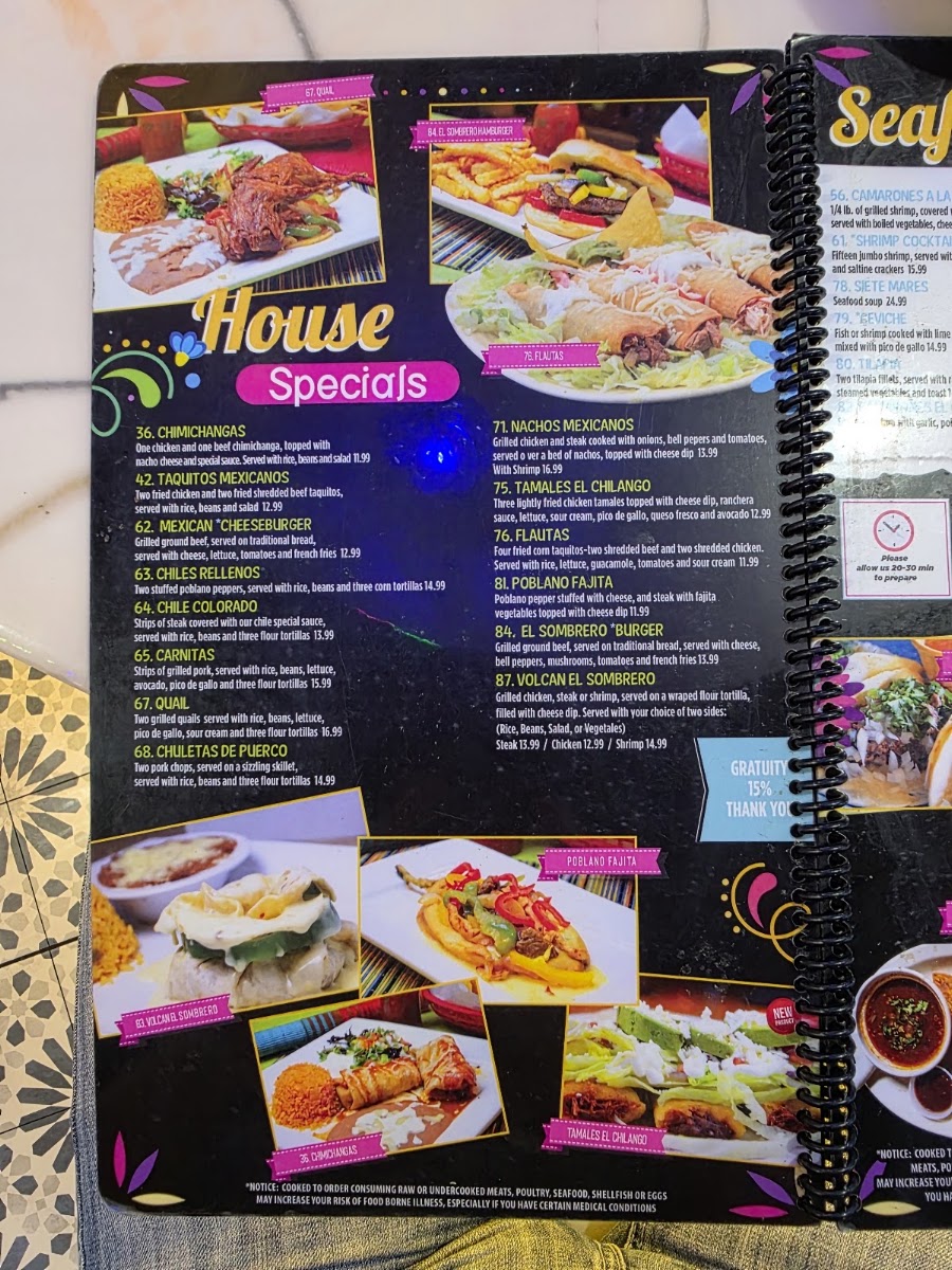 El Sombrero - Brookhaven menu board