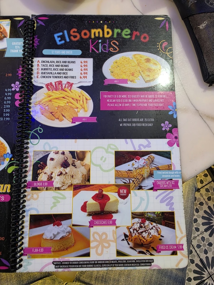 El Sombrero - Brookhaven menu board