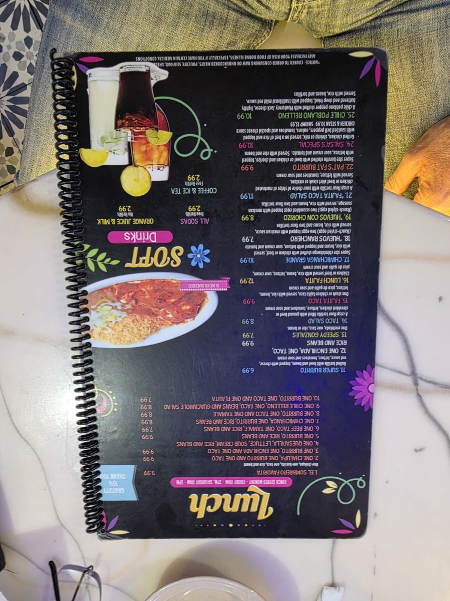 El Sombrero - Brookhaven menu board