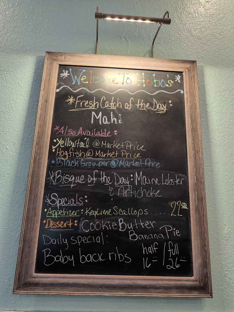 Hobo's Cafe menu board