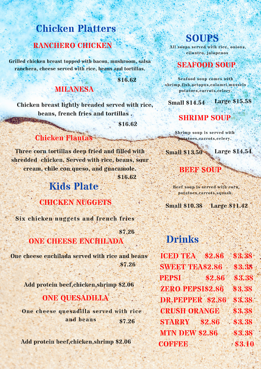 La Costa Family Tex-Mex & Seafood menu board