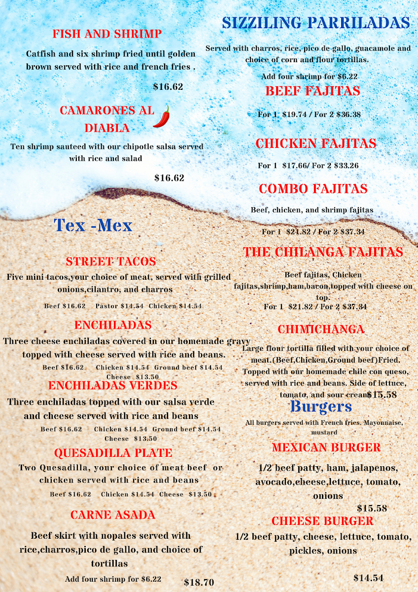 La Costa Family Tex-Mex & Seafood menu board