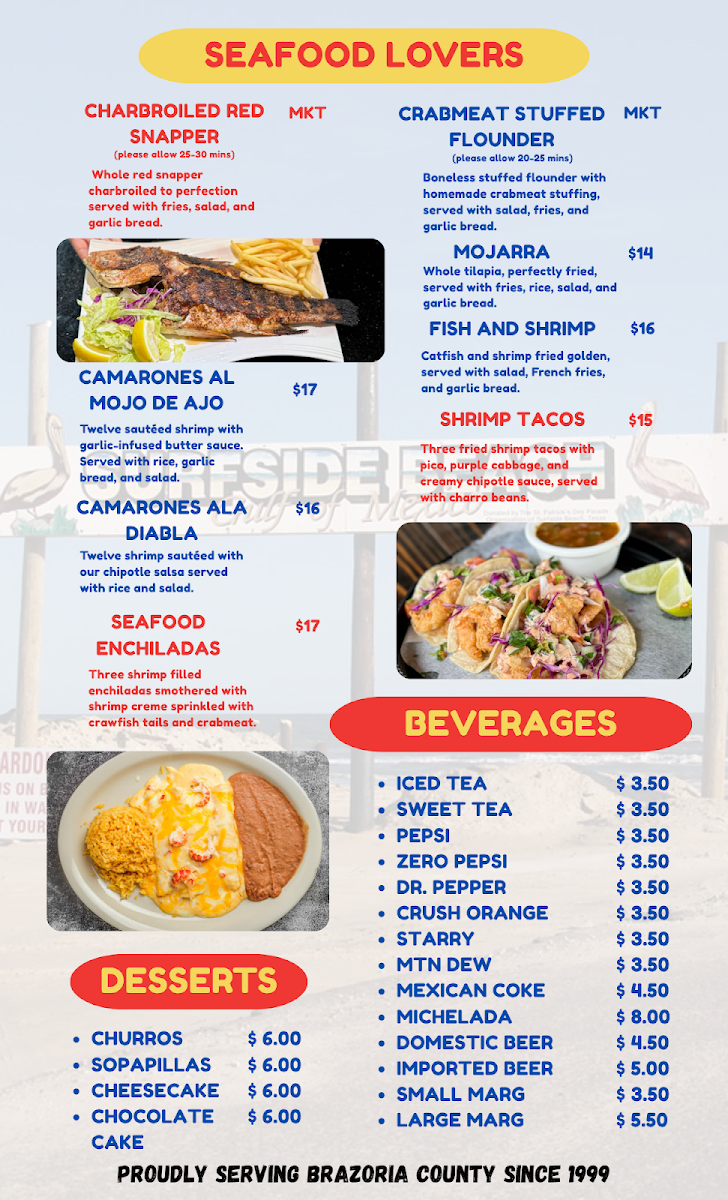 La Costa Family Tex-Mex & Seafood menu board