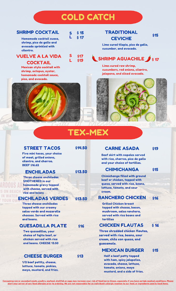 La Costa Family Tex-Mex & Seafood menu board