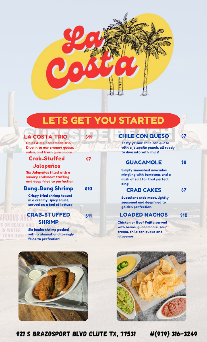 La Costa Family Tex-Mex & Seafood menu board