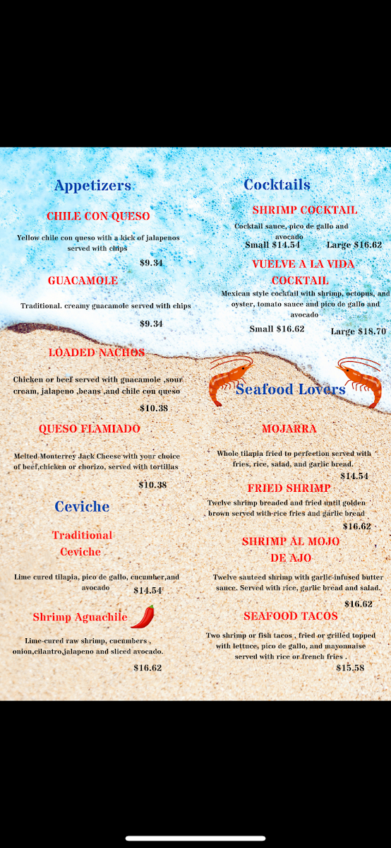 La Costa Family Tex-Mex & Seafood menu board