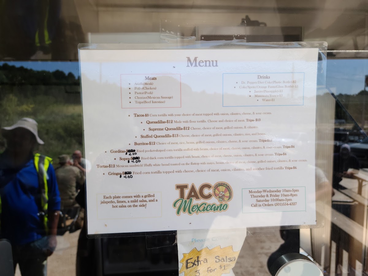 Taco Mexicano menu board