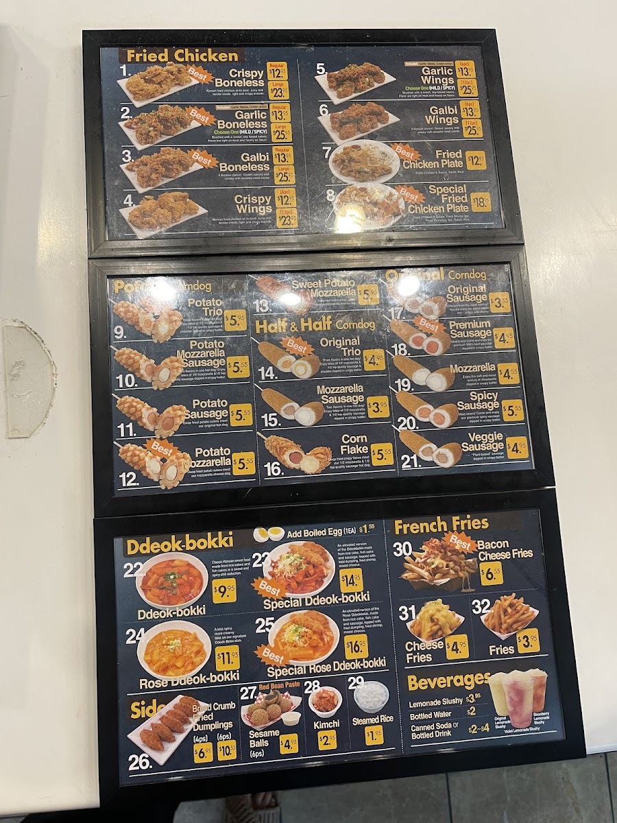 Seoul Korean Corndog & Fried Chicken menu board