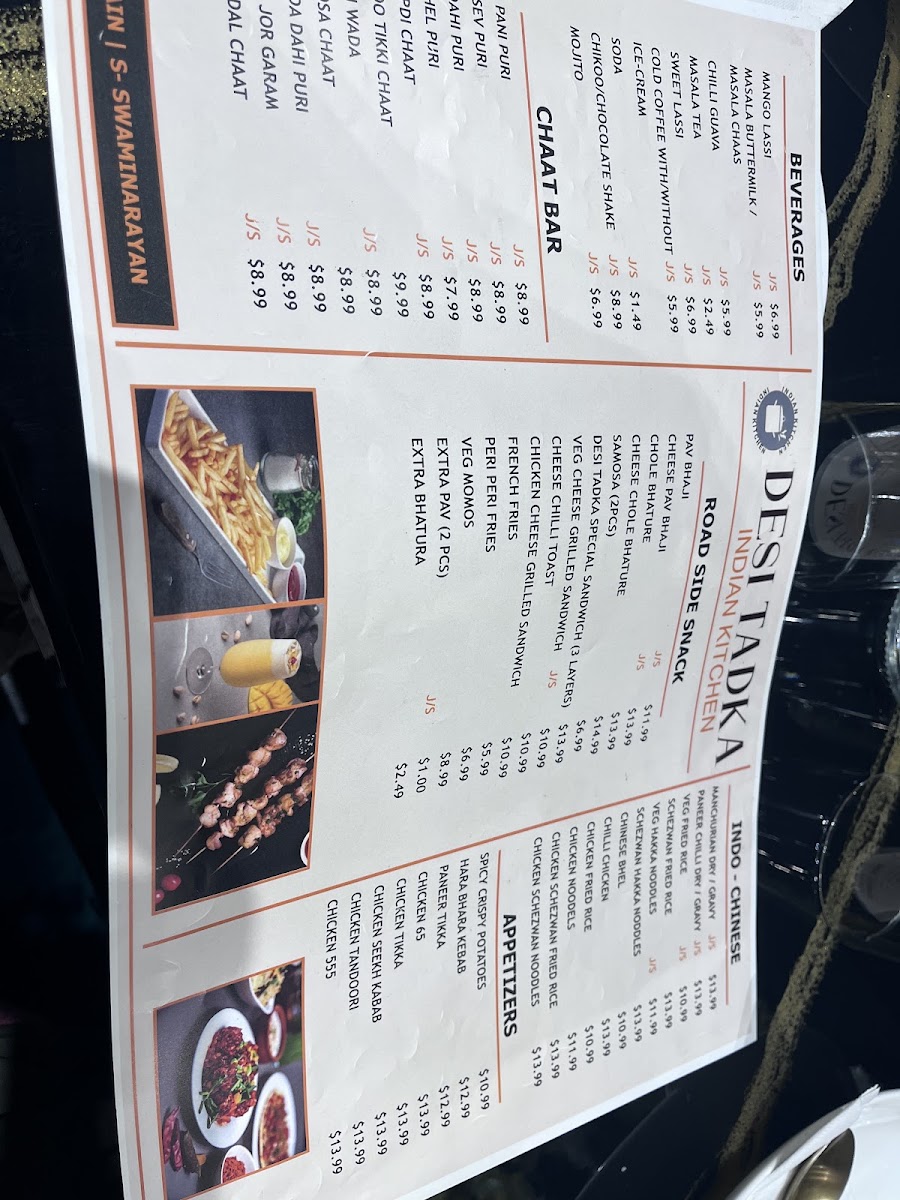 DESI TADKA Indian Restaurant DULUTH menu board