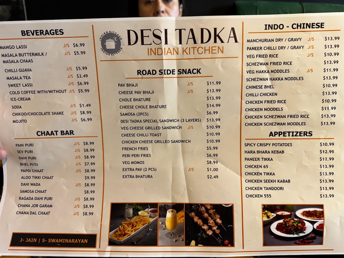 DESI TADKA Indian Restaurant DULUTH menu board
