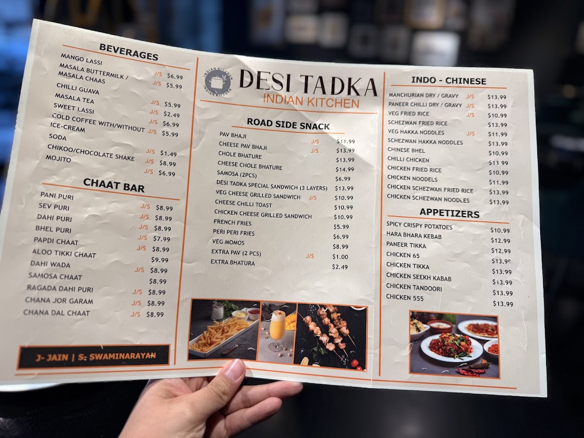 DESI TADKA Indian Restaurant DULUTH menu board