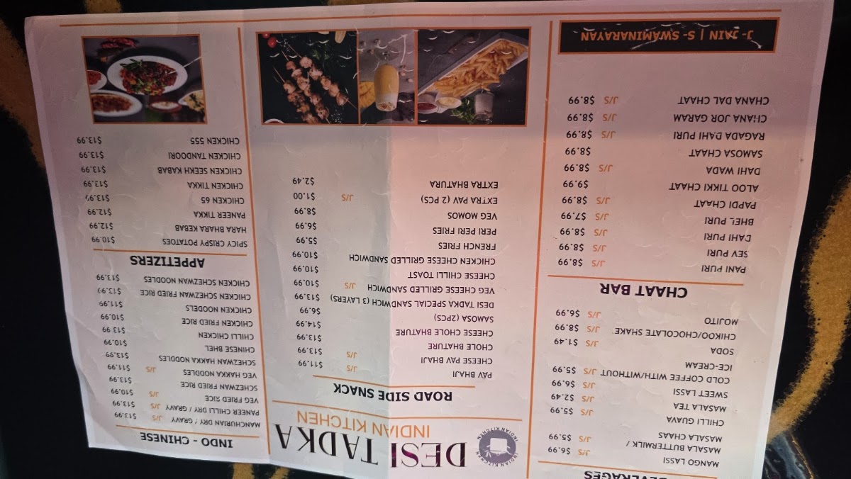 DESI TADKA Indian Restaurant DULUTH menu board
