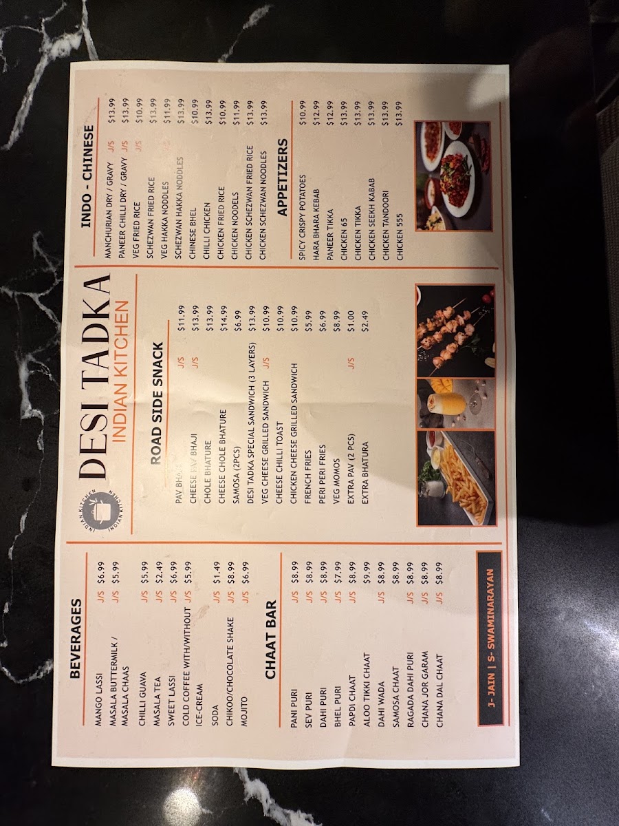 DESI TADKA Indian Restaurant DULUTH menu board