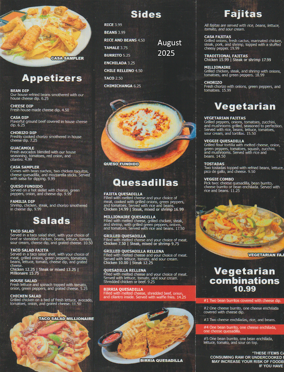 Casa Familia menu board
