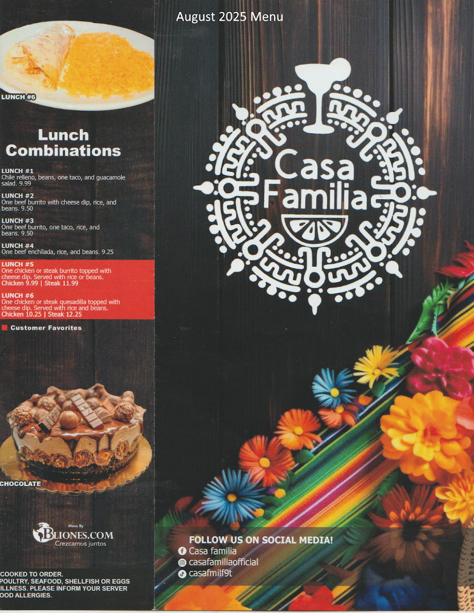 Casa Familia menu board
