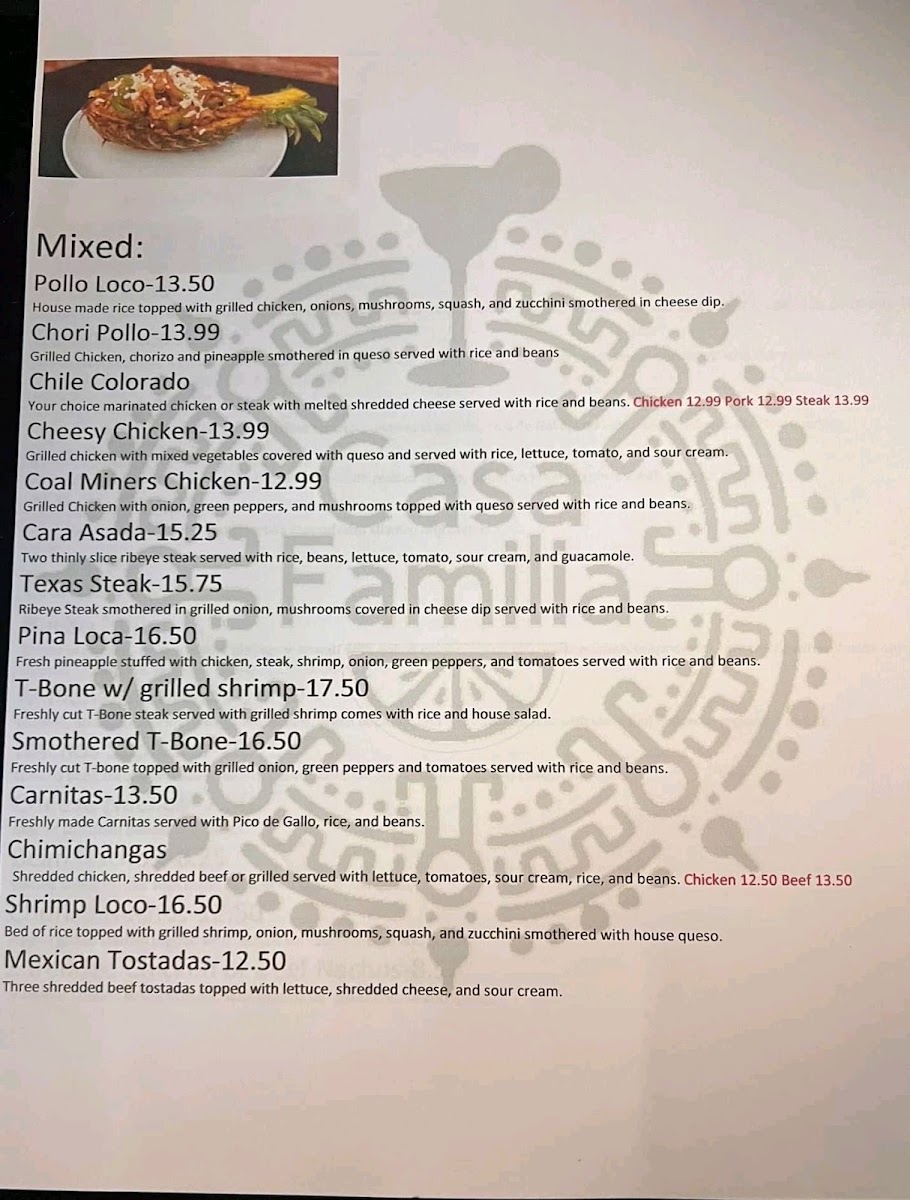 Casa Familia menu board