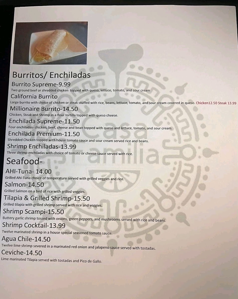 Casa Familia menu board