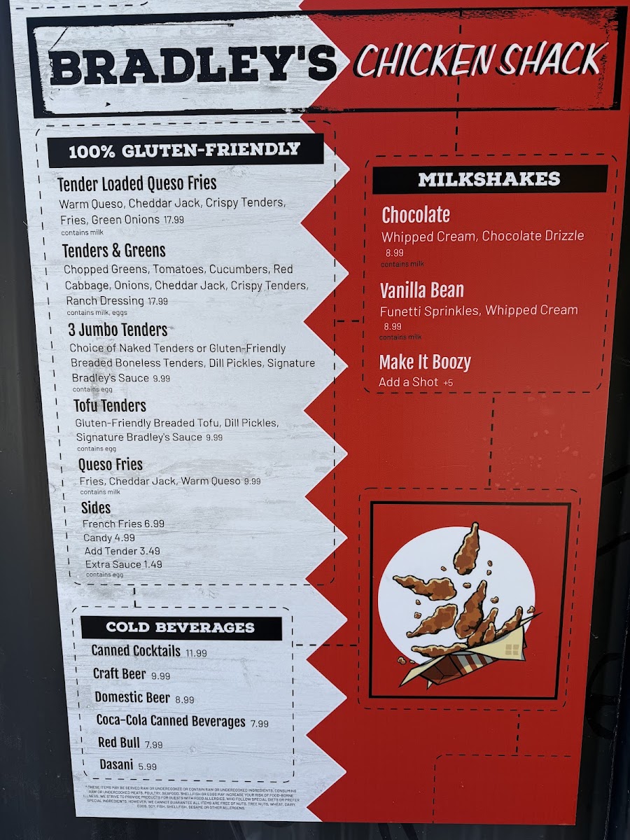 Bradley's Chicken Shack menu board