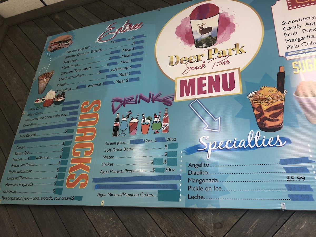 Deer Park Snack Bar menu board