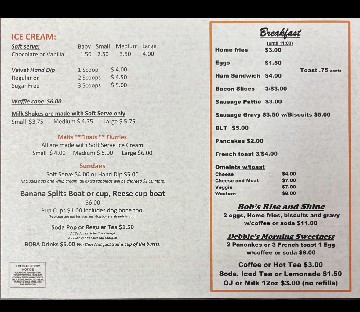 Panther Drive In menu board