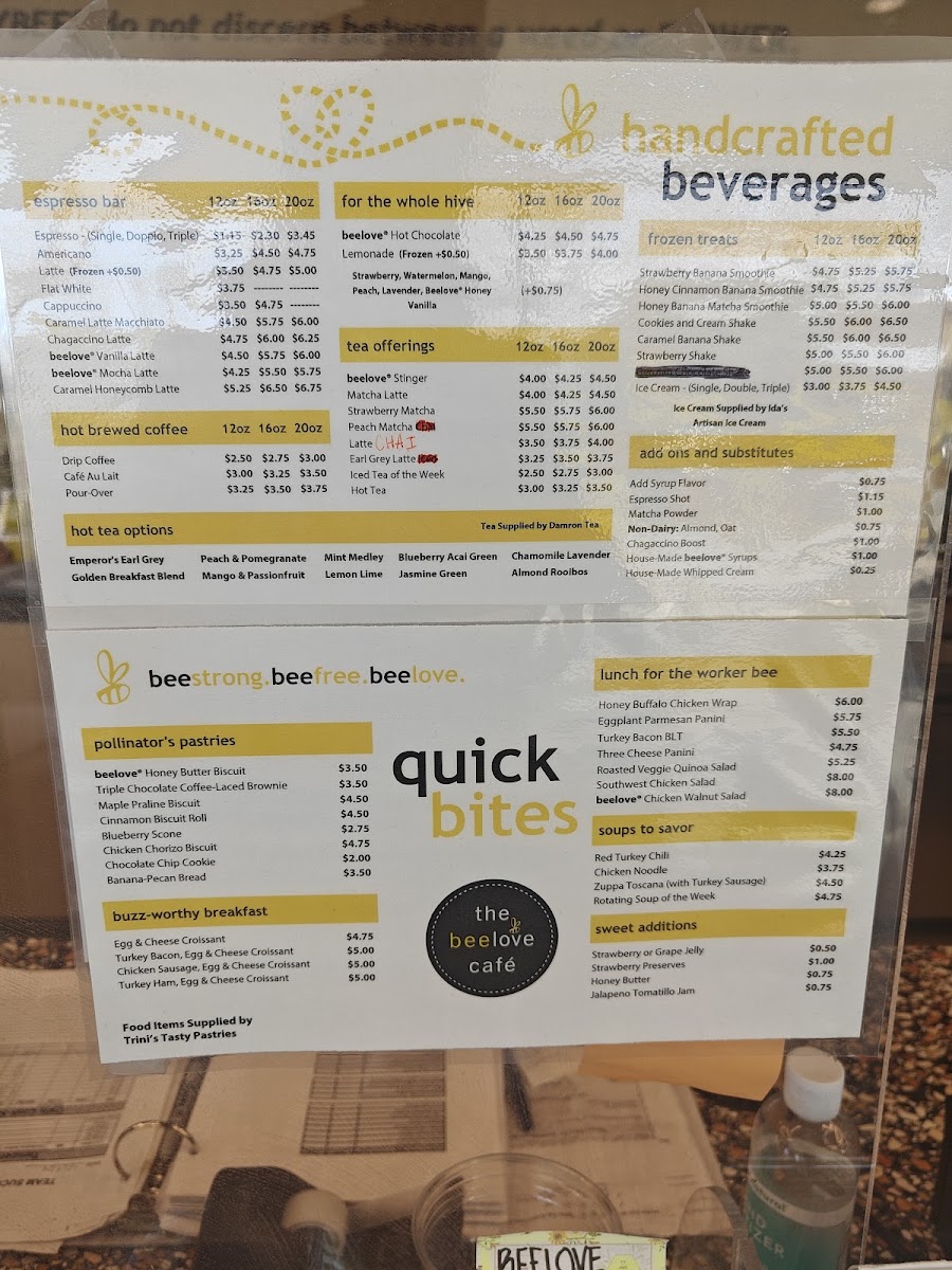 the beelove cafe menu board
