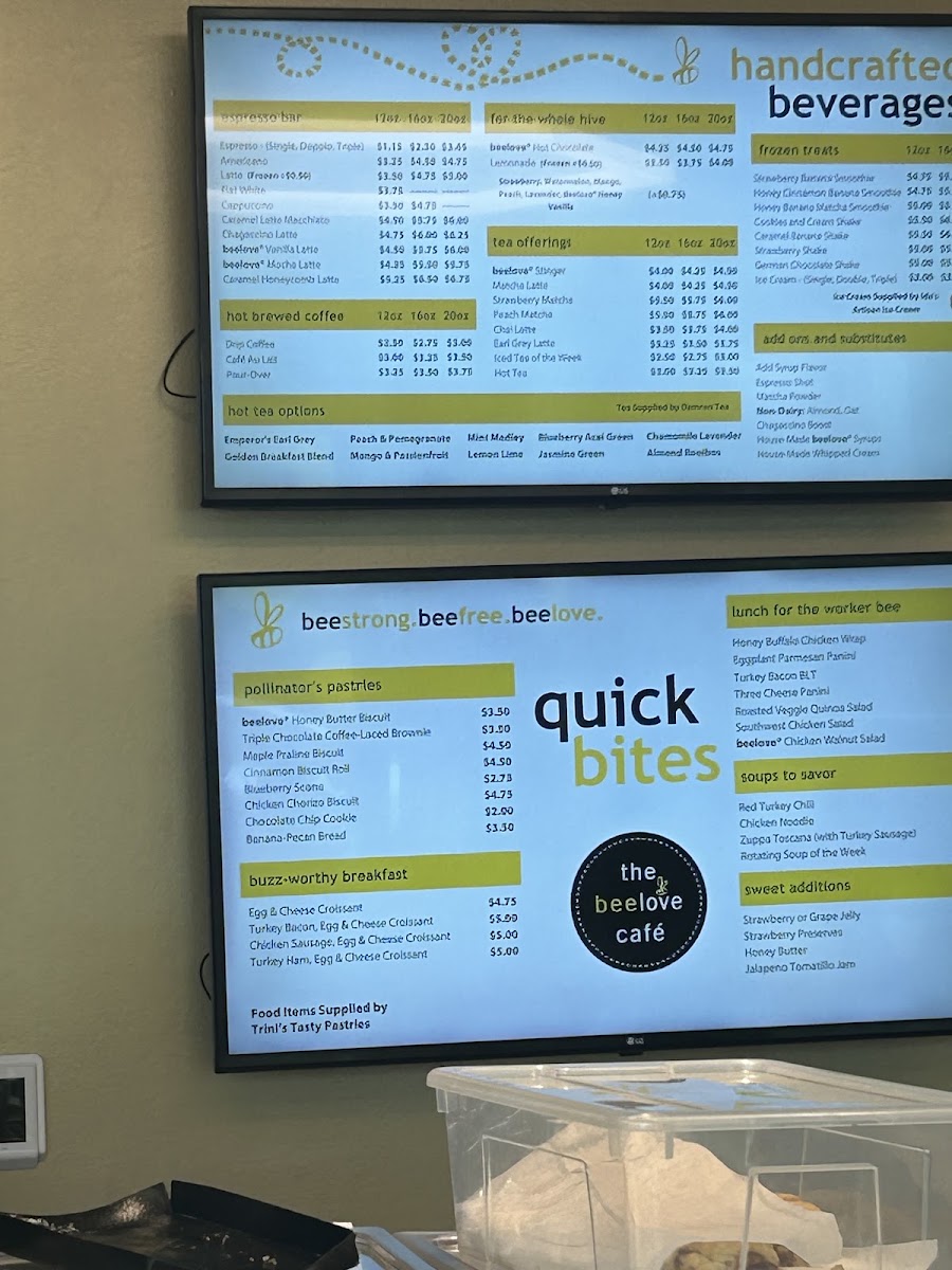 the beelove cafe menu board