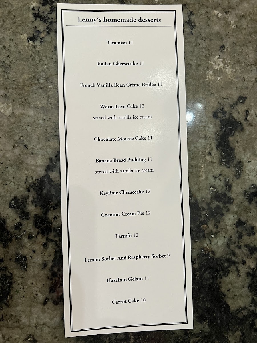 Lenny's Seafood & Steakhouse menu board